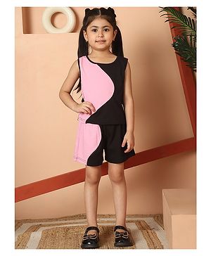 Mini & Ming Cotton Sleeveless Colour Block  Top With Short - Pink