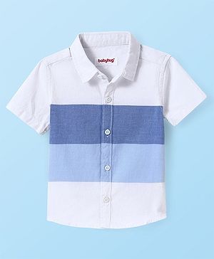 Babyhug Cotton Woven Half Sleeves Shirt with Colour Block Design - White & Blue