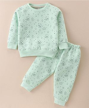 Ollypop Full Sleeves Winter Wear Co-Ord Suit With Forest Homes Print - Kiwi Green