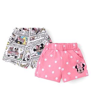 Babyhug Disney  Single jersey Shorts With Minnie Mouse Print Pack of 2 - White & Pink