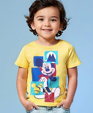 Babyhug Disney Single Jersey Half Sleeves T-Shirt with Mickey Mouse Graphic -Yellow