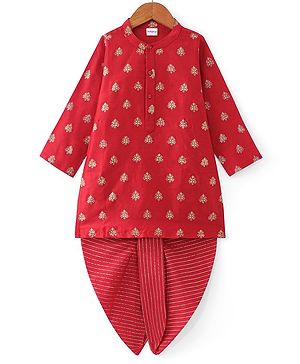 Babyhug Woven Full Sleeves Floral Printed Kurta Dhoti Set - Red