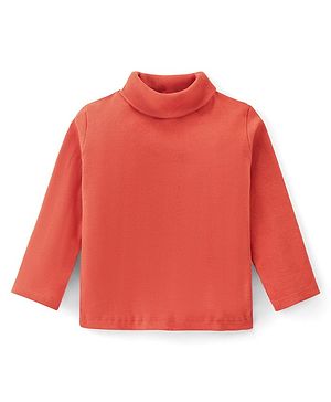Babyhug Cotton Knit Full Sleeves Turtle Neck Solid Colour Skivi T-Shirt- Orange