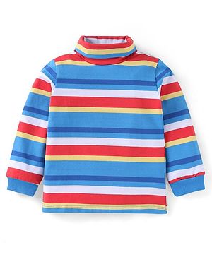 Babyhug Cotton Knit Full Sleeves Striped Skivi T-Shirt - Blue & Red