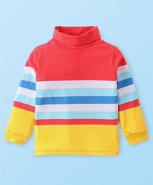 Babyhug Cotton Knit Full Sleeves Striped Skivi T-Shirt - Yellow