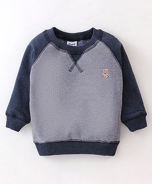 Simply Fleece Knit  Full Sleeves Winter T-Shirt with Bear Embroidery - Navy Blue