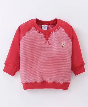 Simply Fleece Knit  Full Sleeves Winter T-Shirt with Bear Embroidery - Red