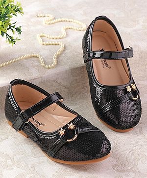 Cute Walk By Babyhug Ballarinas  with Velcro Closure & Start Applique  - Black