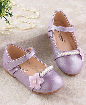 Cute Walk by Babyhug Velcro Closure with Pearls & Floral Applique Ballerinas - Purple