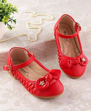 Cute Walk By Babyhug Ballerinas With Buckle Closure & Bow Applique - Red