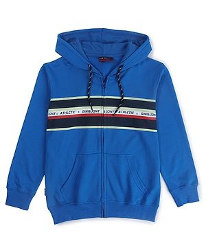 GINI & JONY Cotton Knit Full Sleeves  Hoddie with Patterned Stripes - Blue