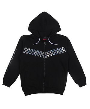 GINI & JONY Cotton Knit Full Sleeves Hoddie with Checker Design- Black