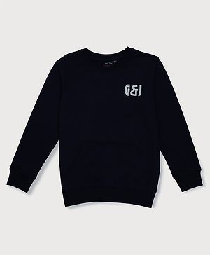 GINI & JONY Cotton Woven Full Sleeves Pullover Sweatshirt With Gamer Print on Back - Navy Blue