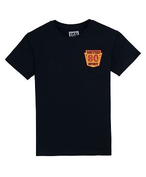 GINI & JONY Cotton Knit Half Sleeves T-Shirt with Text Print - Navy Blue