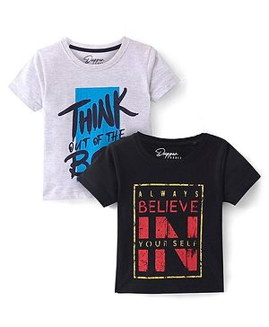 Dapper Dudes Pack Of 2 Half Sleeves Typography Printed Tees - Black & Grey