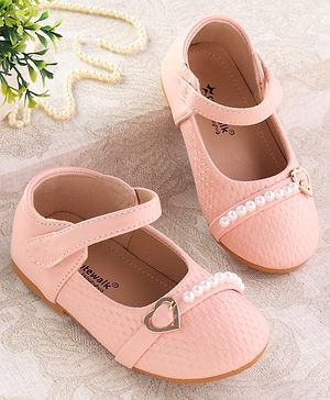 Cute Walk by Babyhug Velcro Closure Ballerina with Pearls & Heart Applique - Pink