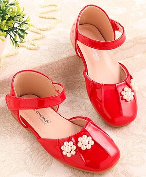 Cute Walk by Babyhug Ballerinas with Velcro Closure & Floral Applique - Red