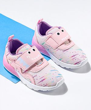 Cute Walk by Babyhug Velcro Closure Sneaker Shoes With Animal Print - Pink