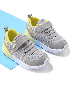 Cute Walk by Babyhug Velcro Closure Sneakers With Animal Print Detailing - Grey