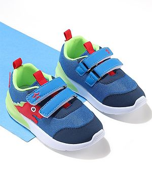 Cute Walk by Babyhug Velcro Closure Sneakers With Dino Patch Applique - Blue