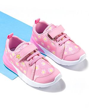 Cute Walk by Babyhug Velcro Closure Sneaker Shoes With Floral Print - Pink
