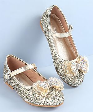 Pine Kids Ballerinas with Velcro & Buckle Closure Bow Applique - Golden