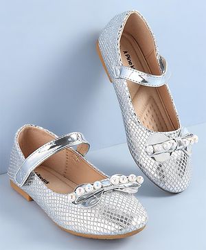 Pine Kids Ballerinas with Velcro Closure Pearl Applique - Silver