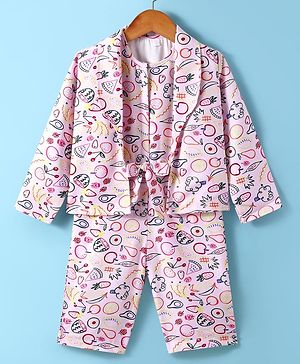 Enfance Fruits Printed Jumpsuit With Full Sleeves Coordinating Jacket - Pink