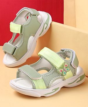 Cute Walk by Babyhug Sandals with Velcro Closure & Butterfly Applique - Green