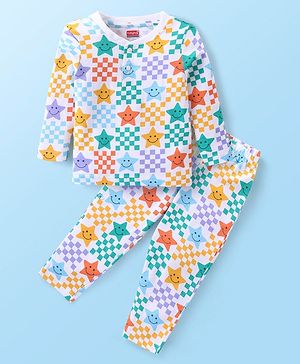 Babyhug Cotton Knit Full Sleeves Night Suit With Stars Print - Multicolor