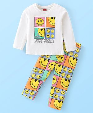 Babyhug Cotton Knit Full Sleeves Night Suit With Simile Print -Multicolor