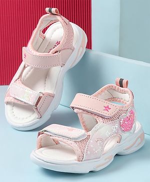 Cute Walk by Babyhug Velcro Closure Sandals with Heart Applique - Pink