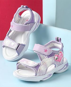 Cute Walk by Babyhug Velcro Closure Sandals with Heart Applique - Purple