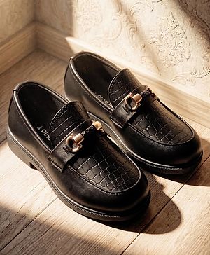 Pine Kids Slip On Party Wear Shoes with Applique - Black