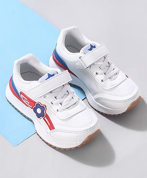 Cute Walk by Babyhug Sneaker with Velcro Closure Floral Applique - White & Royal Blue