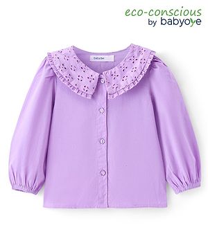 Babyoye Cotton Woven Full Sleeves Top With Schiffli Collar - Lavender