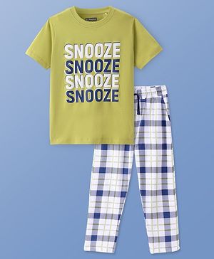 Pine Kids Cotton Knit Half Sleeves Night Suit With Text Print - Multicolor
