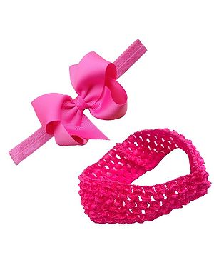 Akinos Kids Set Of 2 Lace Knot And Crochet Knitted   Headbands - Pink