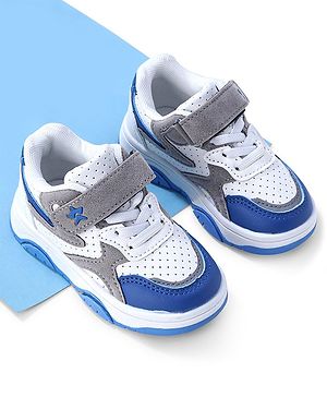 Cute Walk by Babyhug Sneaker with Lace Up & Velcro Closure - White & Blue