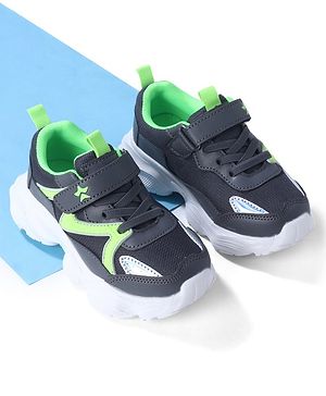 Cute Walk by Babyhug Sneaker with Lace Up & Velcro Closure - Black & Lime Green