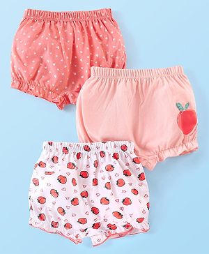 Babyhug Single Jersey 100% Cotton Knit Antibacterial Bloomers with Polka Dots & Peach Print Pack of 3 - Peach & White