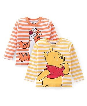 Babyhug Disney Single Jersey Full Sleeves T-Shirts With Winnie & Friends Graphic and Badge Detailing Pack of 2 - Yellow & Orange