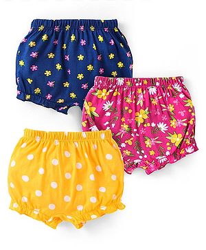 Babyhug 100% Cotton Floral Printed Bloomers Pack of 3 - Navy Pink & Mustard