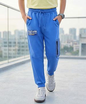 Pine Kids Cotton Knit Full Length Text Printed Lounge Pant - Blue
