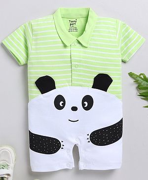 TOONYPORT Cotton Half Sleeves Panda Printed Romper - Multi Color