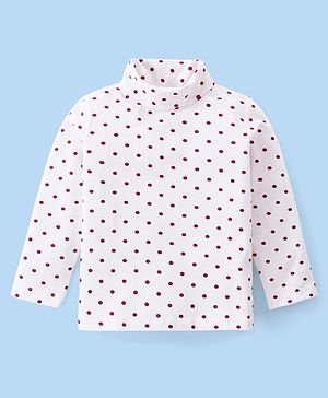 Babyhug Cotton Knit Full Sleeves Turtle Neck T-Shirt Polka Dots Print - White