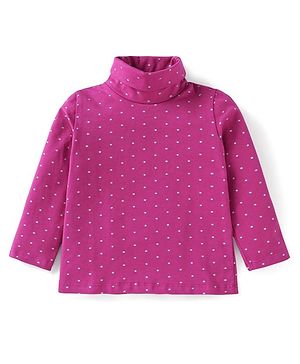 Babyhug Cotton Knit Full Sleeves Star Printed Skivi T-Shirt - Fuchsia