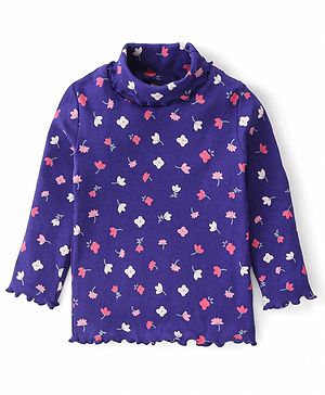 Babyhug Cotton Knit Full Sleeves Skivi Top with Floral  Print- Blue