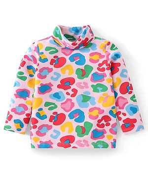Babyhug Cotton Knit Full Sleeves Skivi T-Shit With Leopard Print - Pink