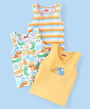 Babyhug 100% Cotton Sleeveless Vest Animal Print Pack of 3 - Yellow